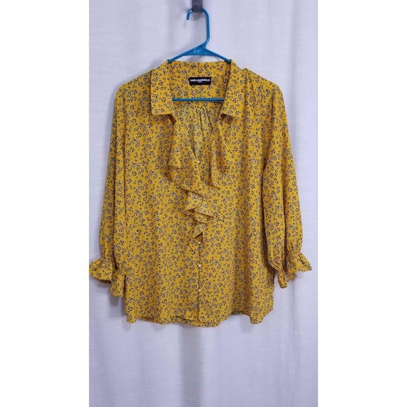 Karl Lagerfeld Tops - Amazing Karl Lagerfeld yellow print blouse with pearl embellishments.